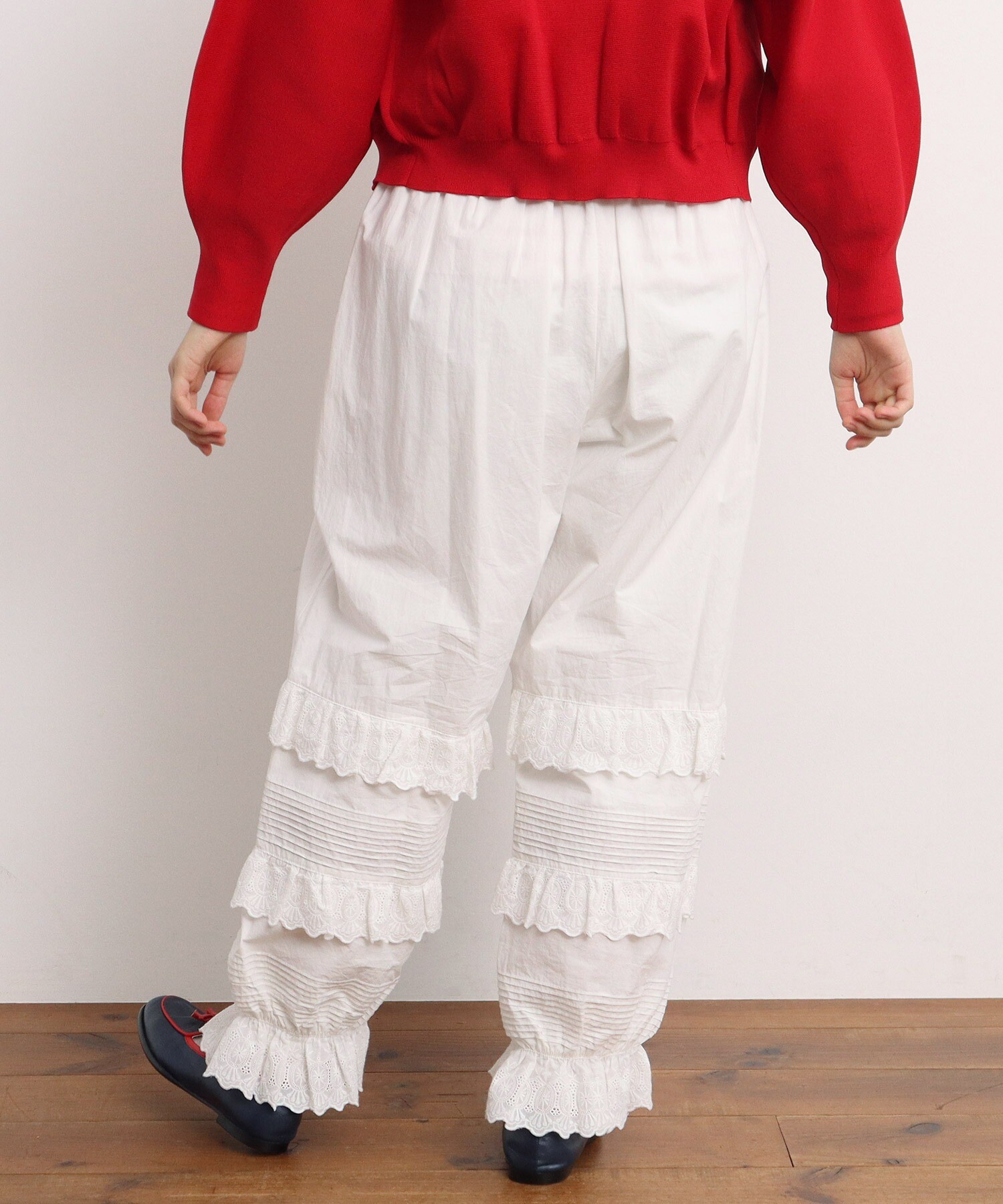 AMBIDEX Store 〇ブロード レースピンタック フリルパンツ(F シロ