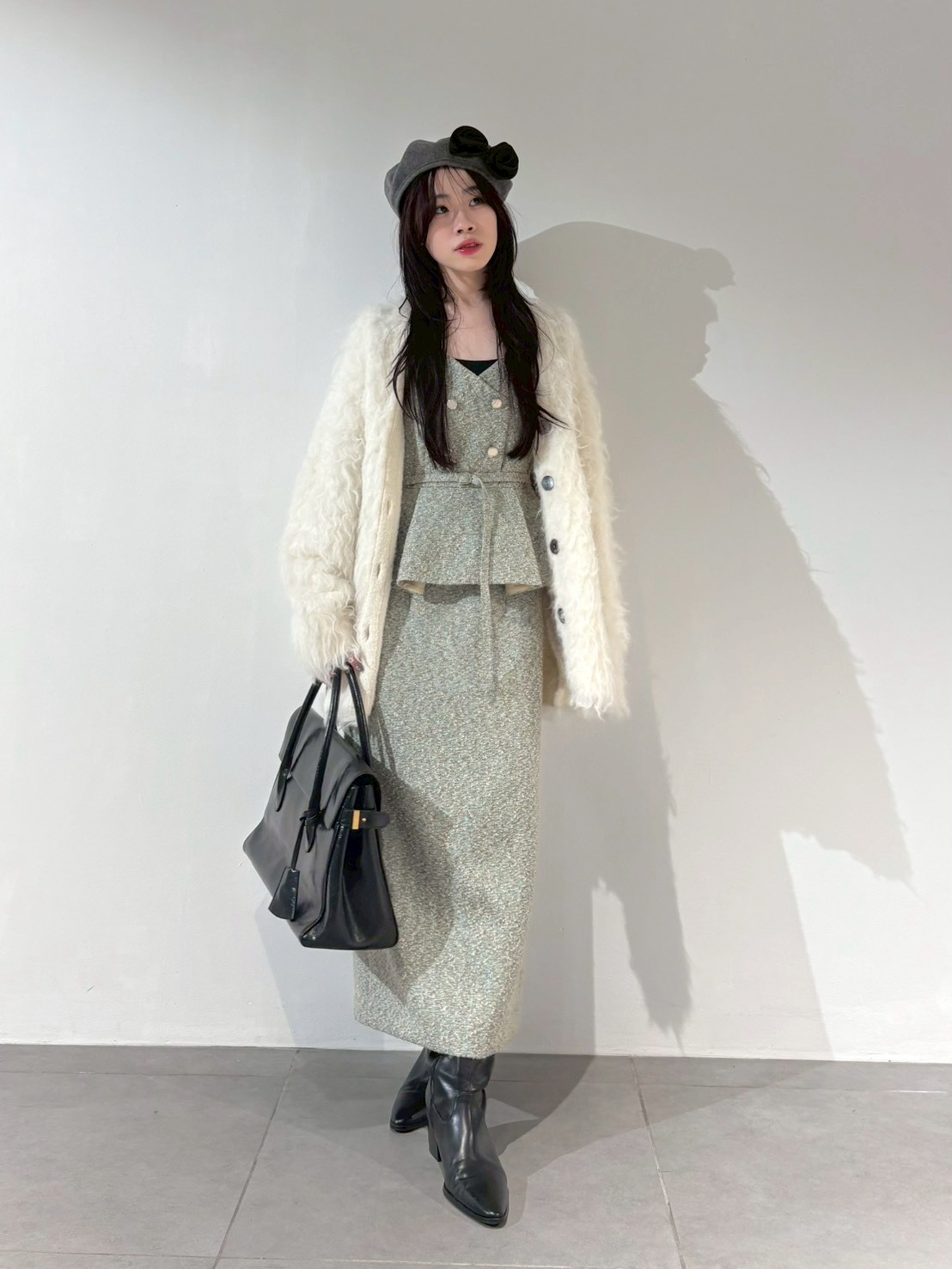 ダブル釦ツイードペプラムワンピース(マキシ・ロングワンピース