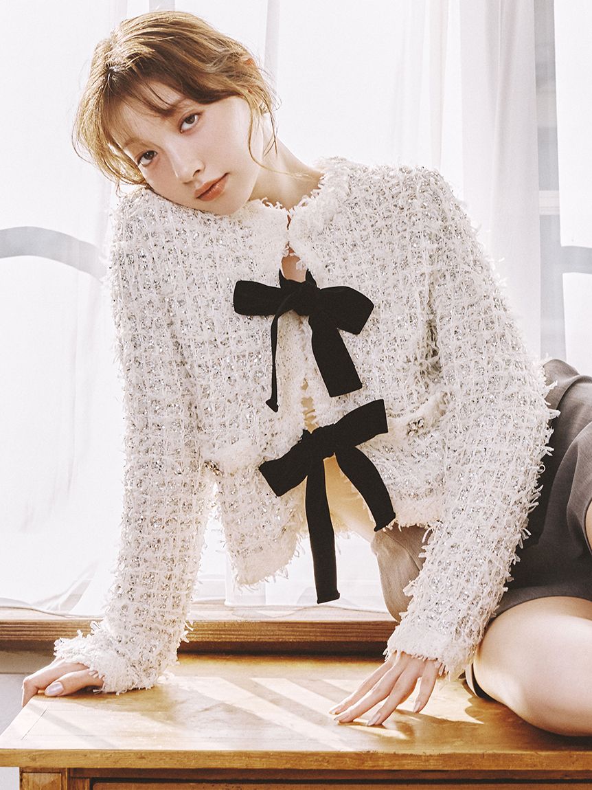 L.B CANDY STOCK]ラメリボンニットジャケット(ジャケット)｜アウター