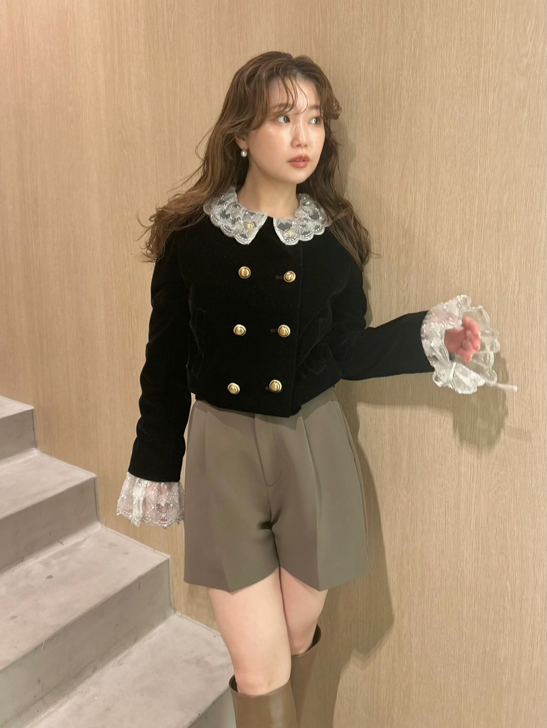 L.B CANDY STOCK]スカラップビジューアタッチドジャケット(ジャケット