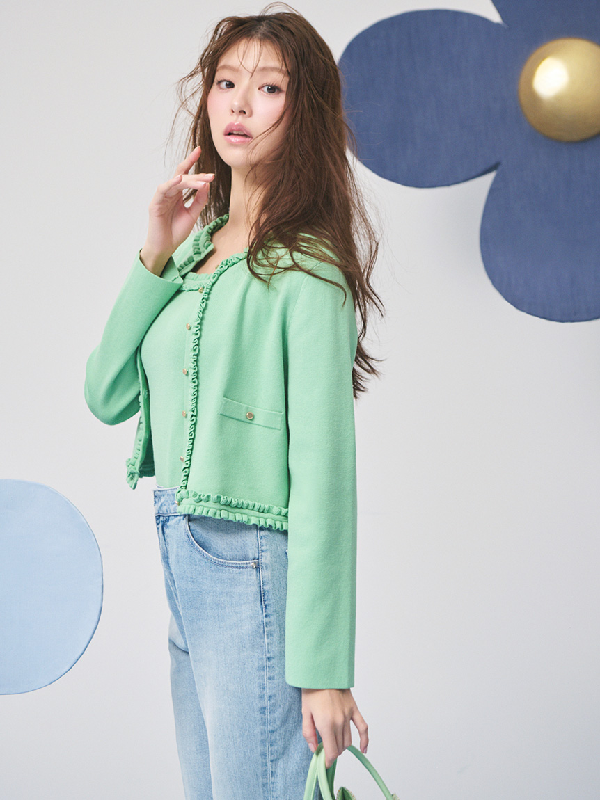 UVカット】【洗える】フリルトリムニットアンサンブル(ニットプル