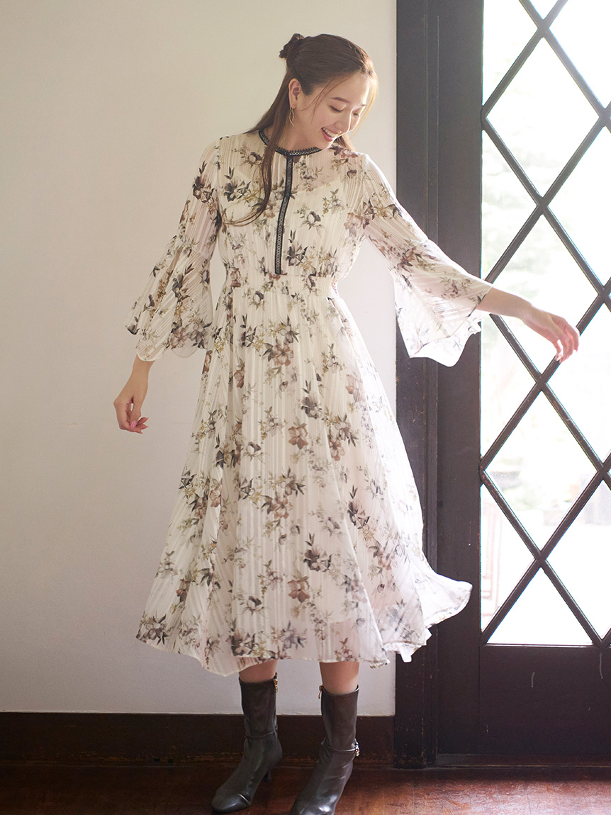 フラワープリントフレアワンピース(デイリーワンピース)｜DRESS