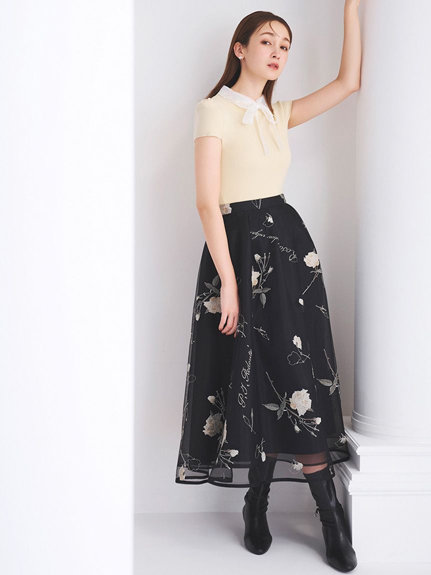 CELFORD×P.J. REDOUTEコラボ】 Rosa刺繍チュールスカート(SKIRT