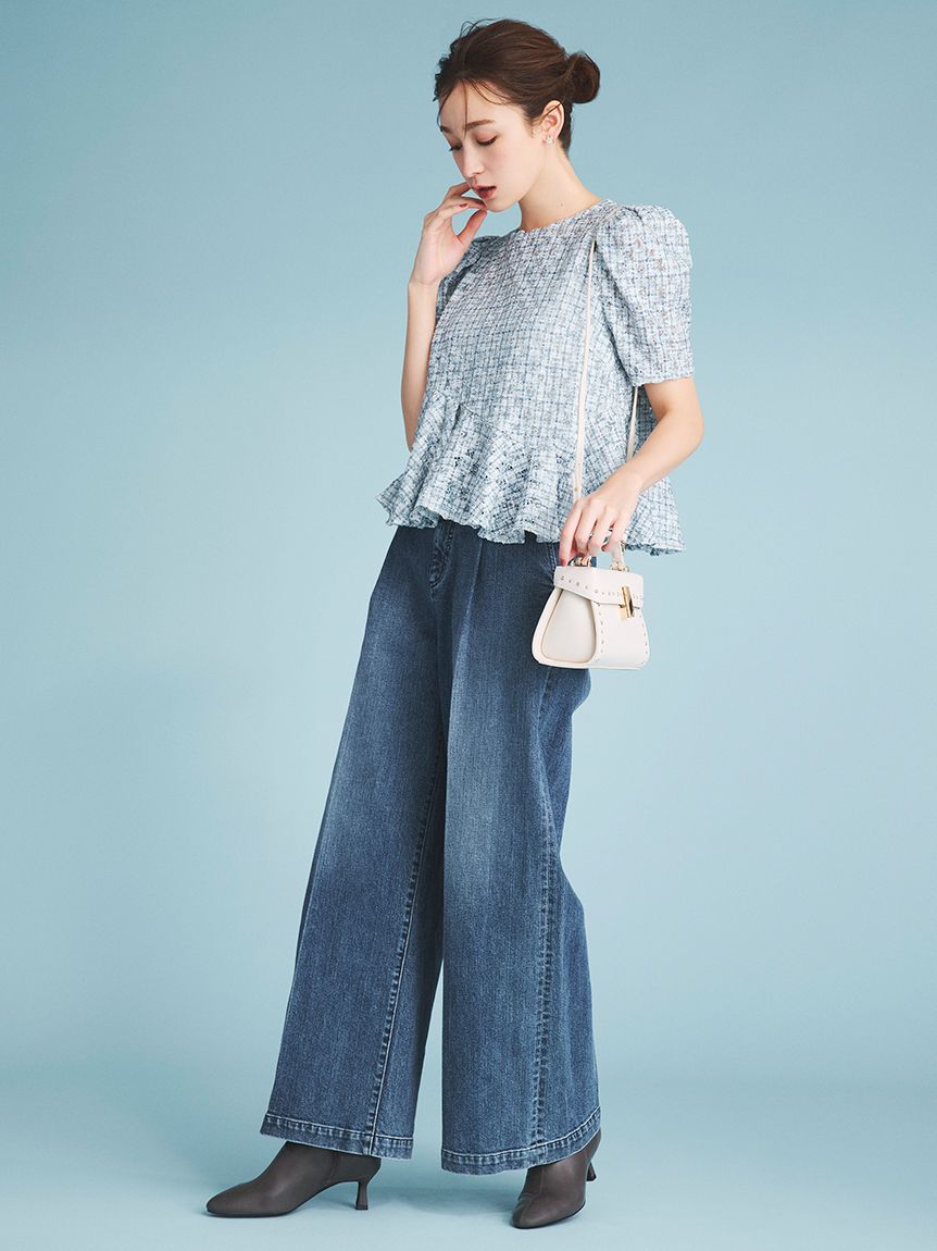 ブラッシュドレースペプラムトップス(ブラウス・シャツ)｜TOPS