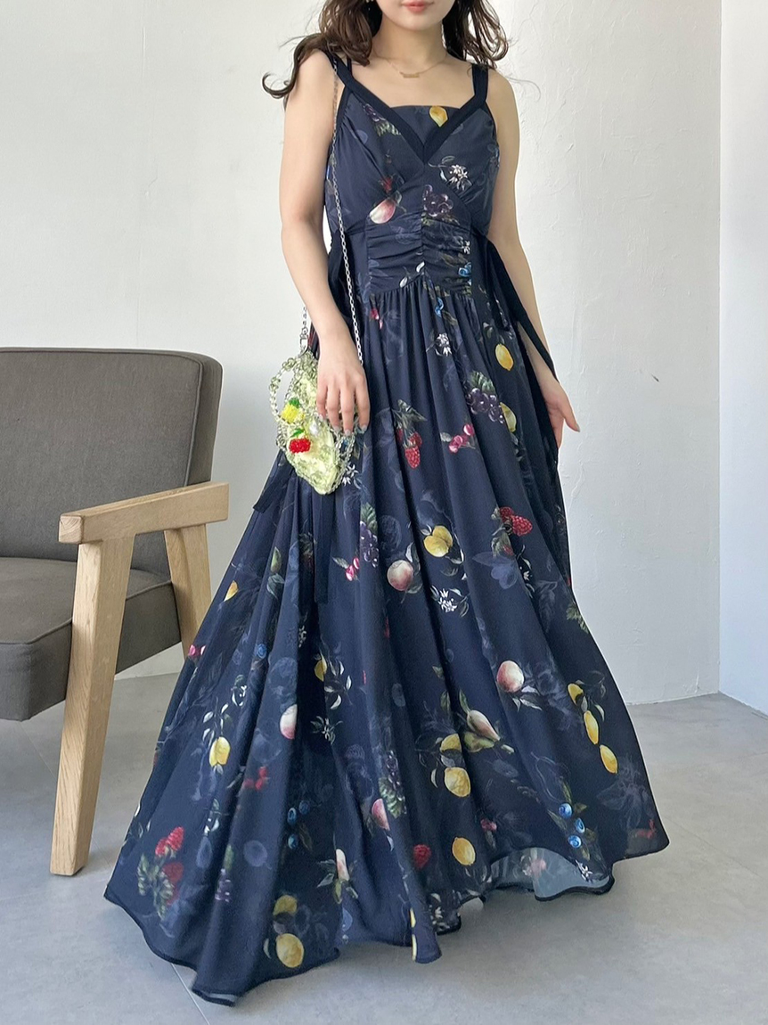 フルーツプリントサイドリボンキャミワンピース／ウォッシャブル