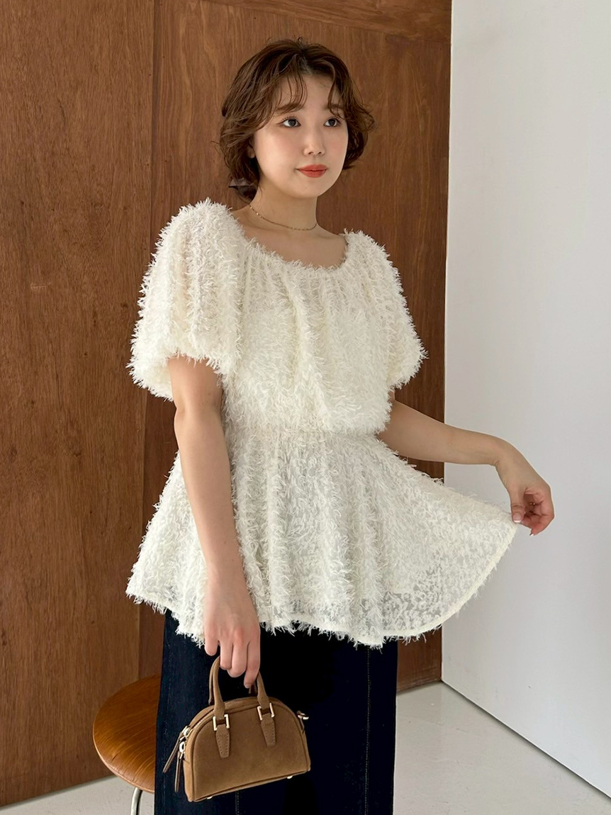 ONLINE限定】フリンジラメジャガード2wayオフショルブラウス