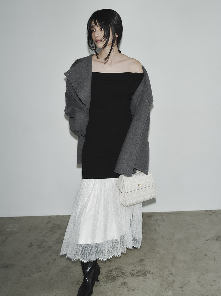 WEB限定】レースニットドッキングワンピース(ニットワンピース