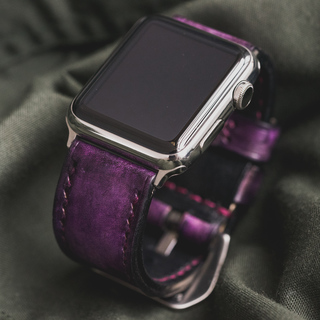 手染め迷彩」手作り本革腕時計ベルト ミステリーパープル（アップル