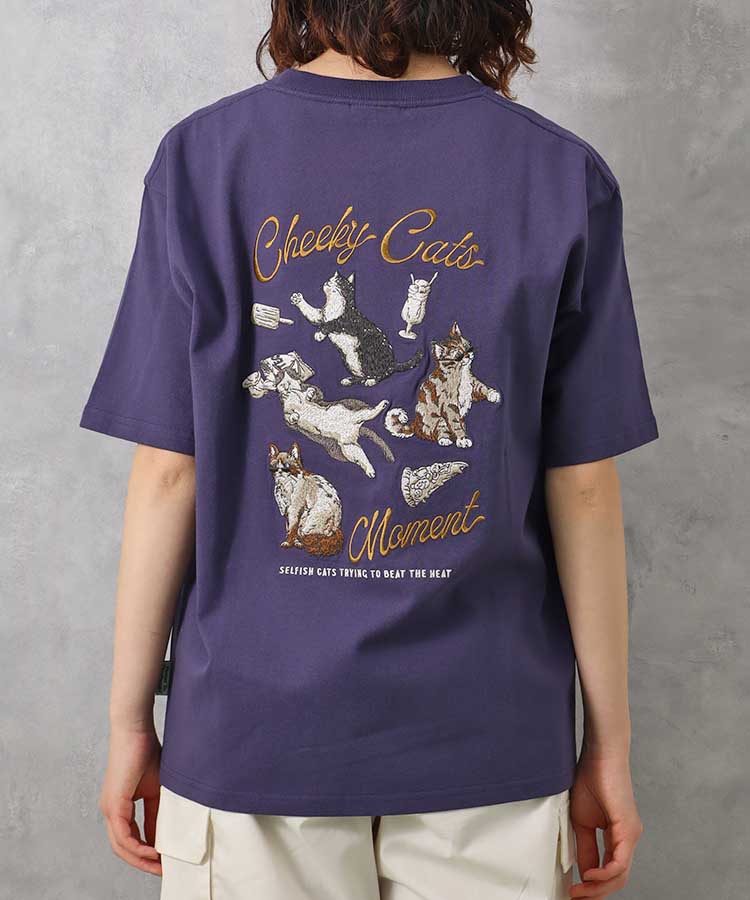 ネコ刺繍Tシャツ Tシャツ 半袖カットソー カットソー ねこ ネコ 猫 cat