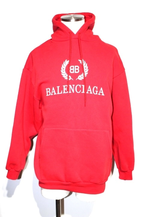 バレンシアガ パーカー プルオーバー 背面ロゴ 表記10レッド