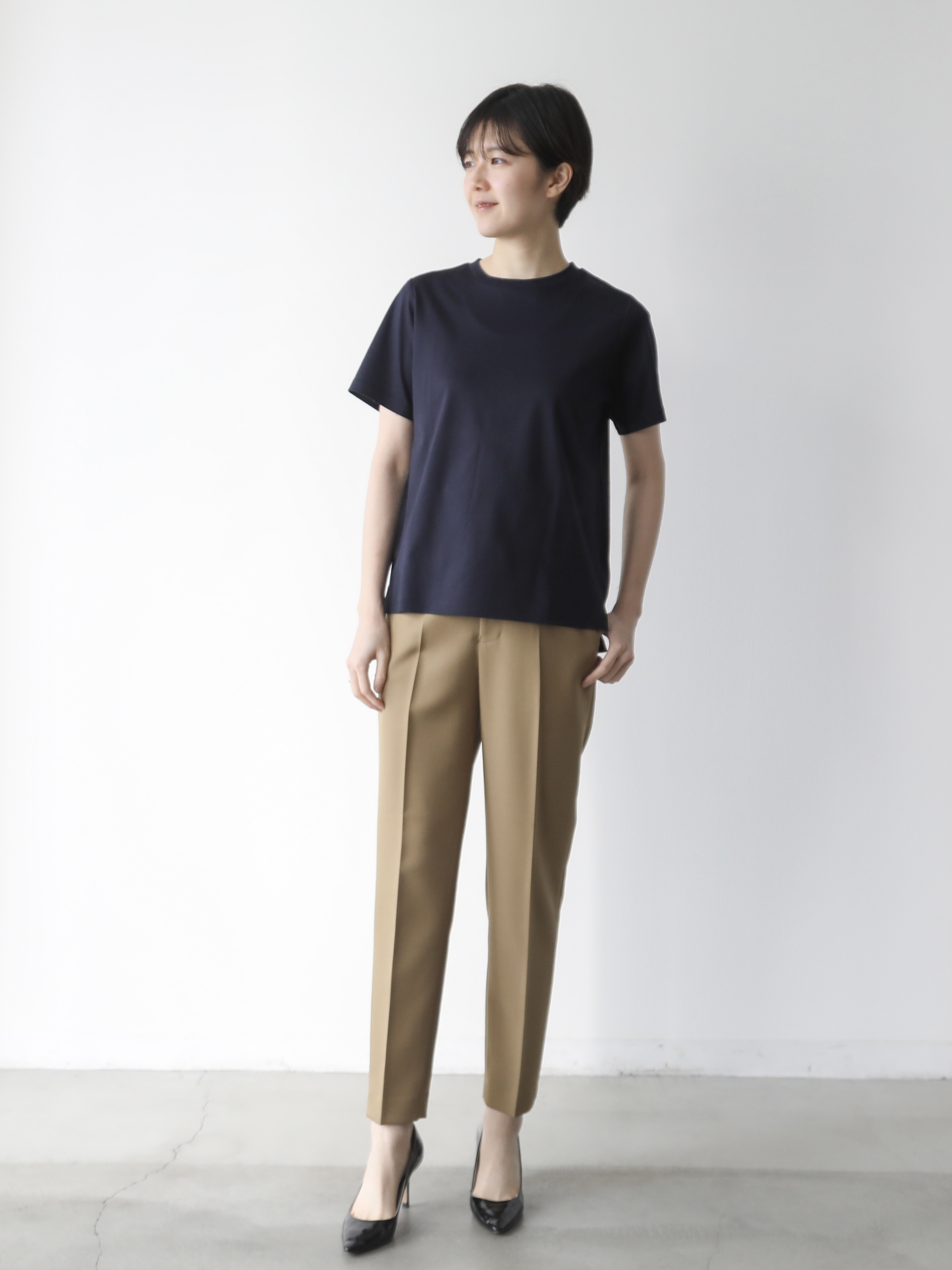ベーシックTシャツ(シルクプロテイン加工)/ネイビー | Factelier