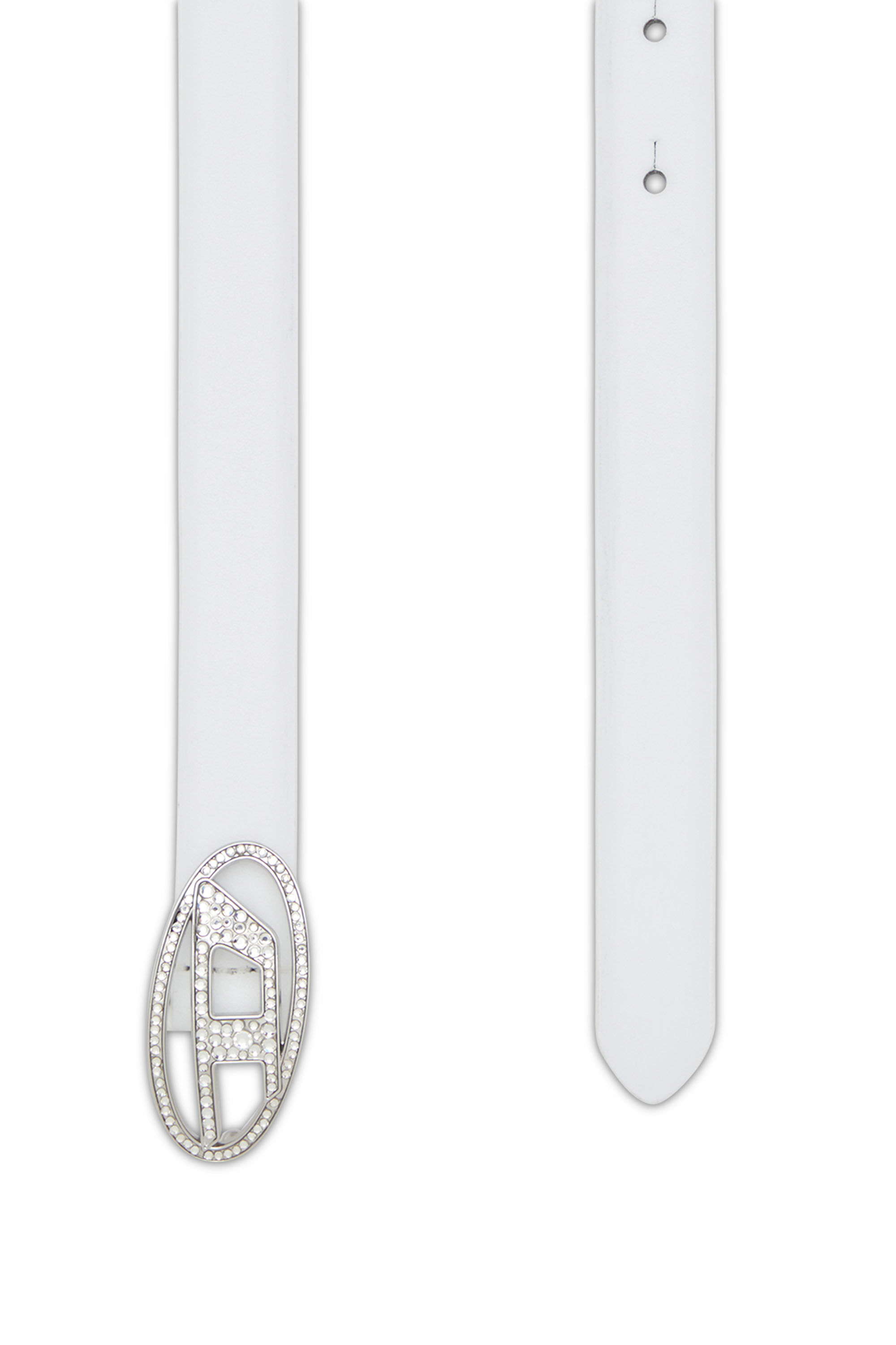 Women's 1.9cm slim leather belt with crystal buckle | White | Diesel