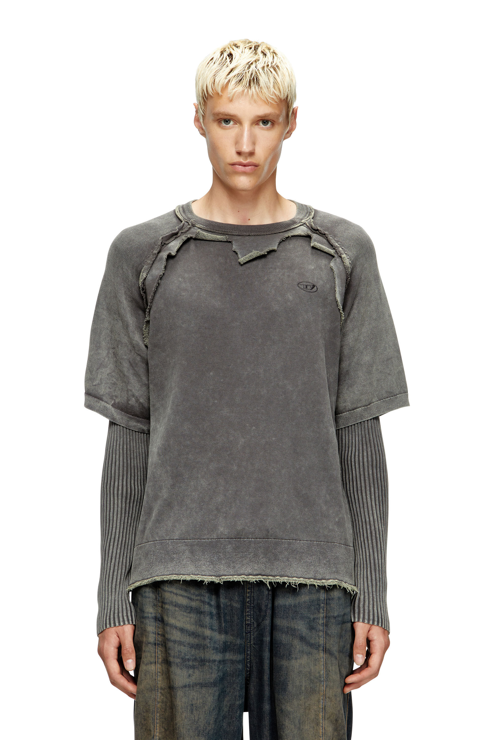 Men's Layered sweater with destroyed effect | Grey | Diesel