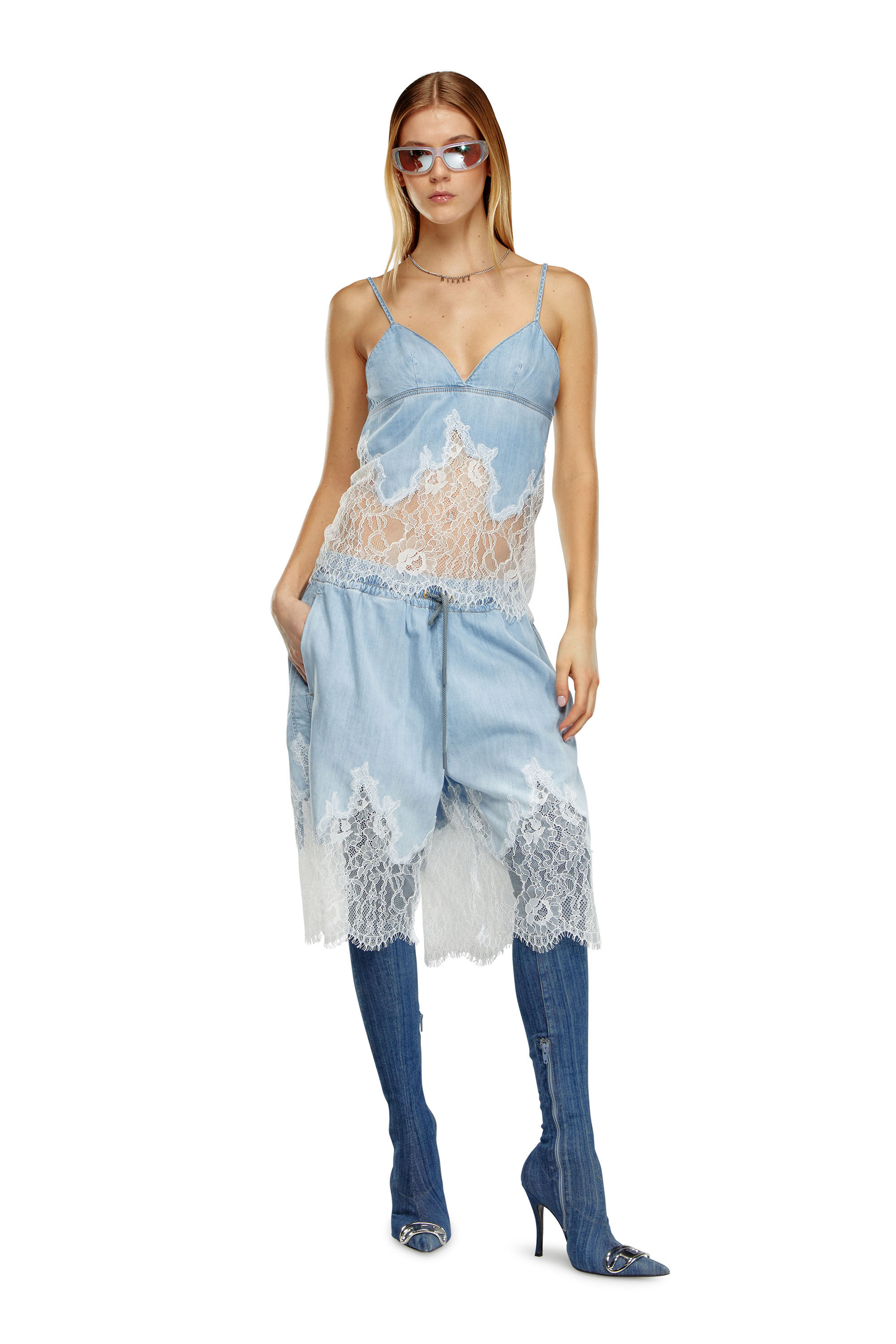 Women's Bermuda shorts in Denim and lace | Blue | Diesel Denim Set