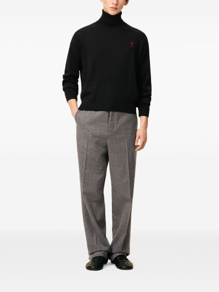 Ami Paris Men's Black Sweater: Turtleneck with Red Logo - Dipierro