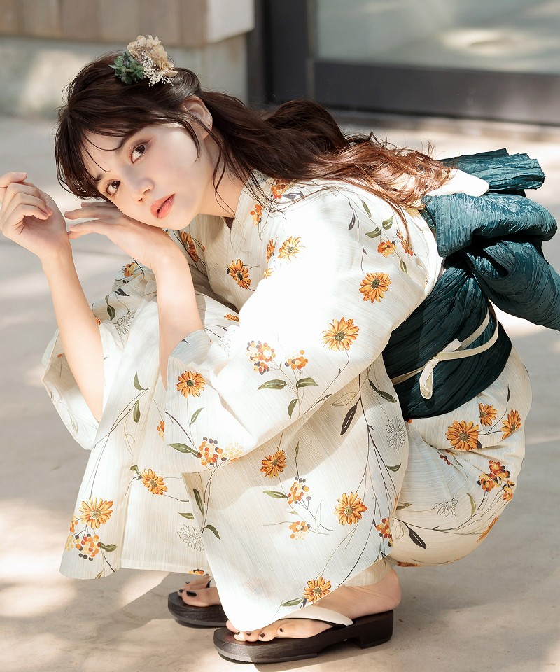 Dita 夏色の向日葵しらべ(墨色) 浴衣 帯 着付けマニュアル セット Dita