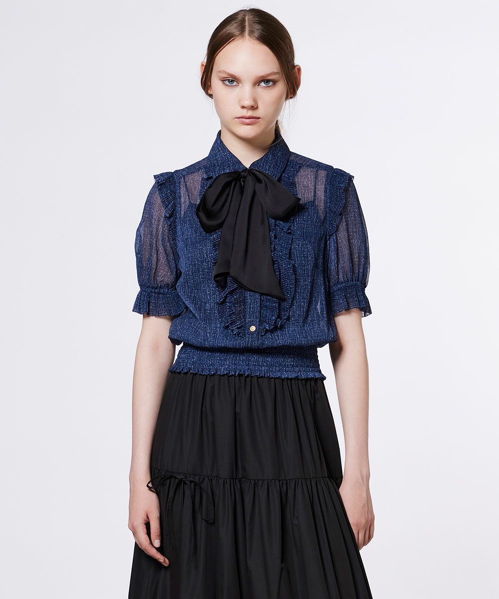 DSC / デニムプリントシフォンブラウス TOPS Night STORE | ダブル