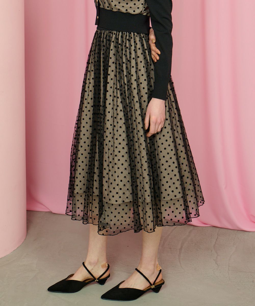 CORCOVADO / チュールドットフロッキー フレアスカート CORCOVADO