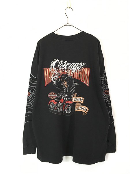古着 00s USA製 HARLEY DAVIDSON クモの巣 スパイダー 長袖 Tシャツ