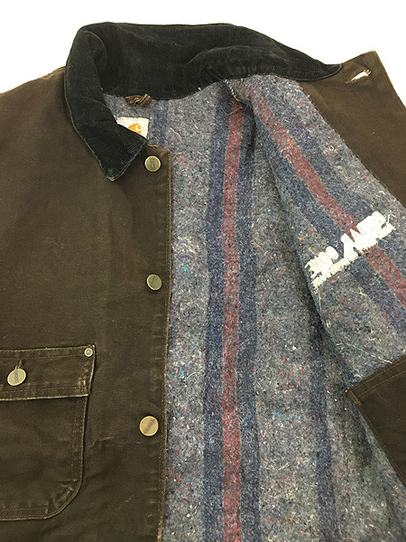 古着 Carhartt 裏地 ストライプ ブランケット ダーク ブラウン ダック