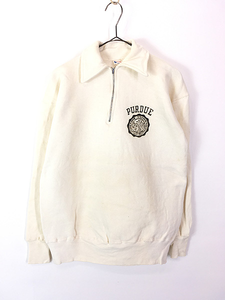 古着 50s Champion ランタグ 「PURDUE」 カレッジ ハーフジップ 100