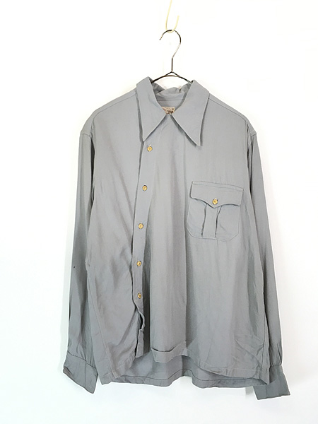 古着 40s HILL 'N' DALE 無地 ソリッド 変型 フロント 開襟 ボックス