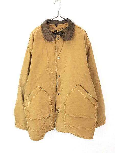 古着 90s USA製 WoolRich 本革 レザー 襟 ブラウン ダック