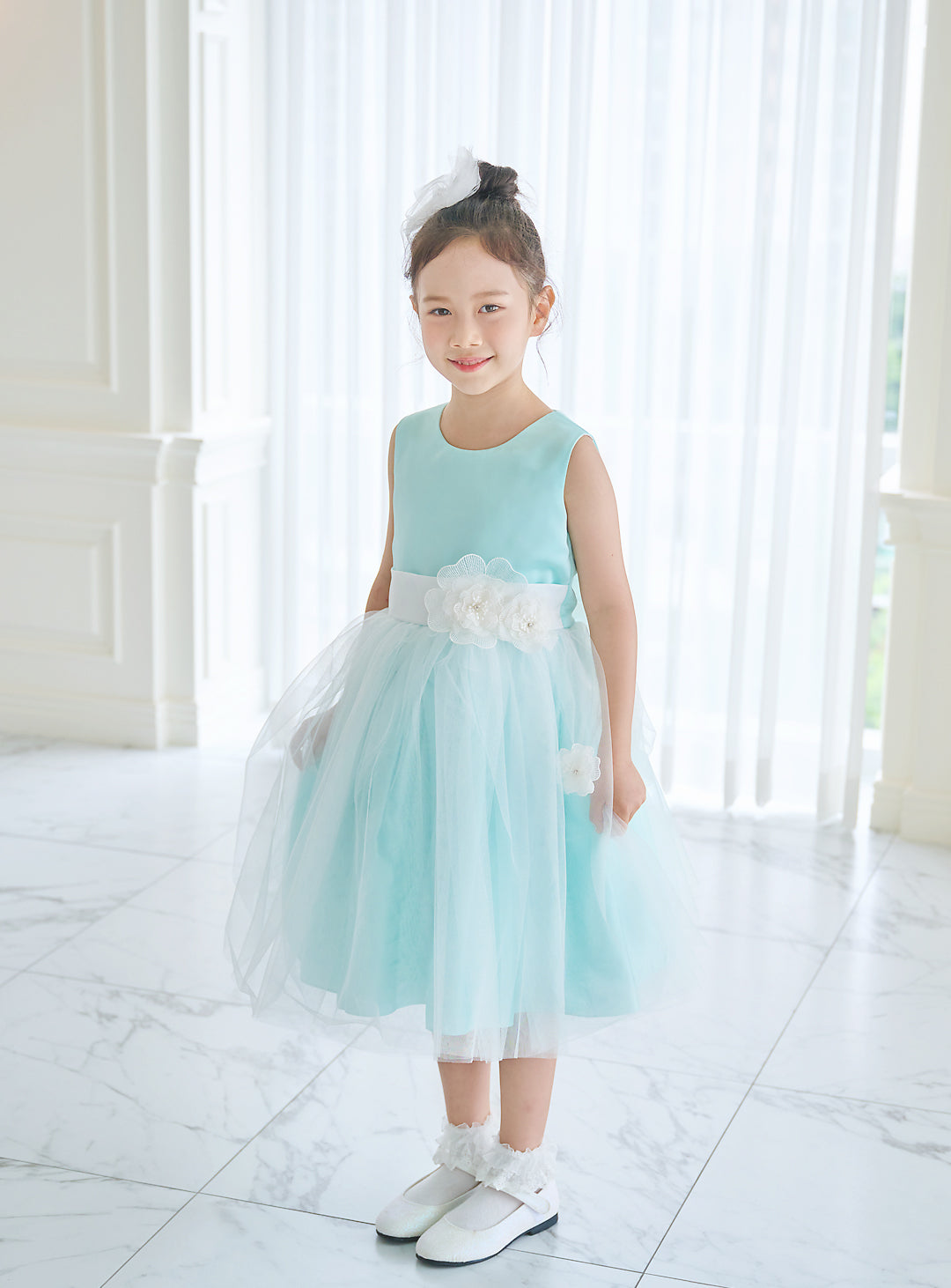 子供ドレス|子供ドレスならミントブルーフラワーリーフドレス