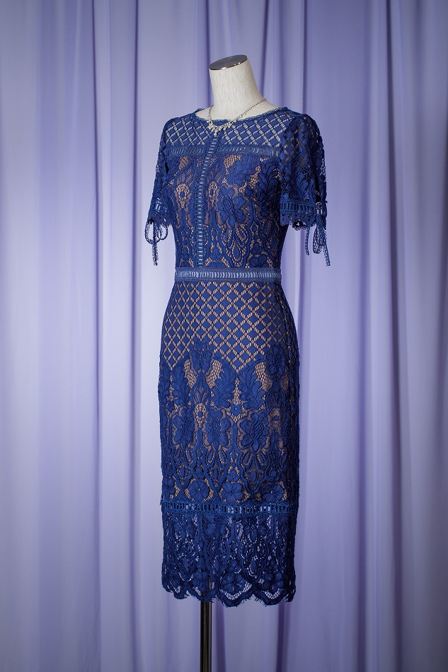 美品⭐︎TADASHI SHOJI 青 レースドレス サイズ2 タダシショージ