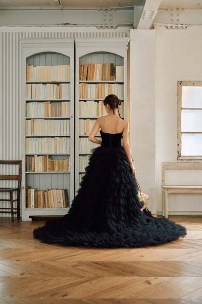 ベロア チュール ティアードドレス（W302BK）