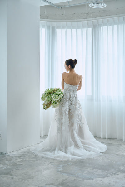 フラワーレース ベアトップ チュールドレス（W313）