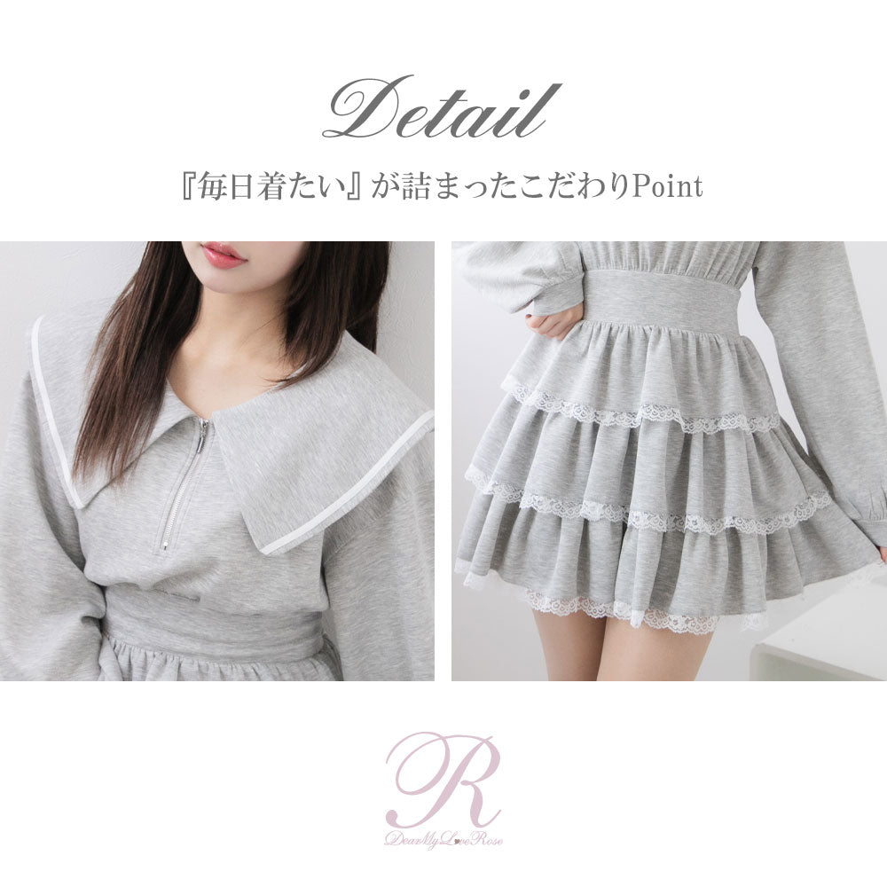 ハーフジップティアードフリルミニワンピース – レディース