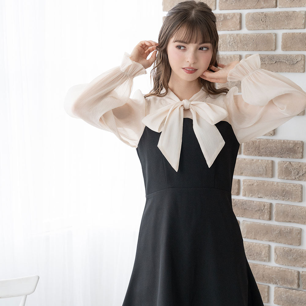 シアーボウタイリボンドッキングワンピ-ス – レディースファッション