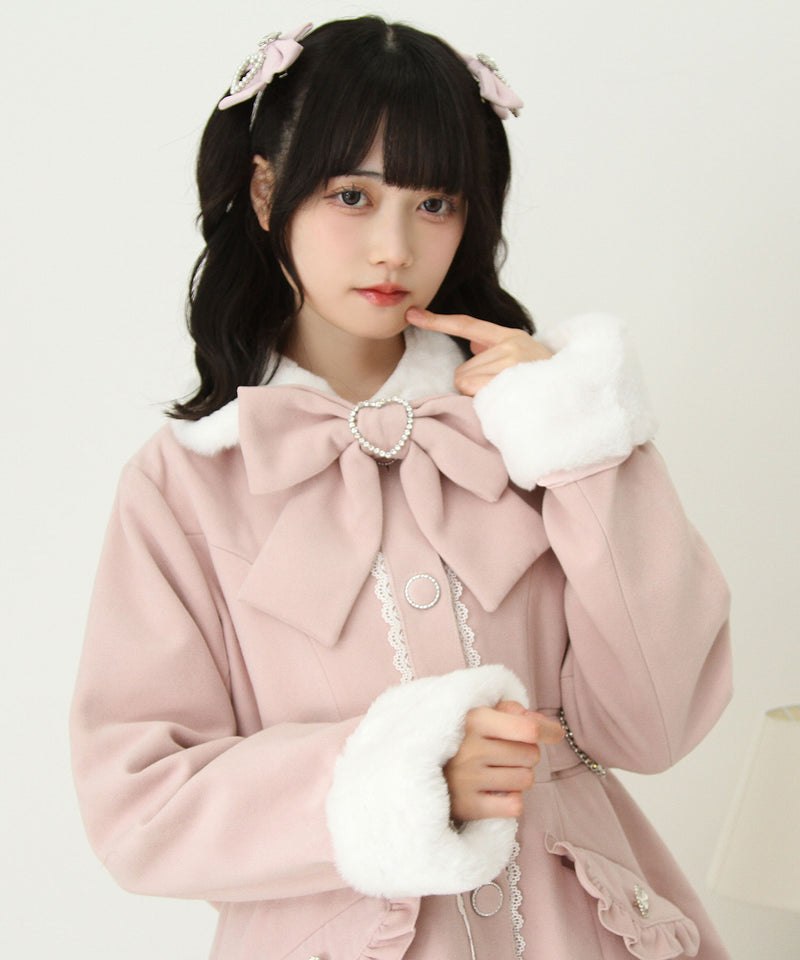 2buy20%OFFクーポン対象】ハートたっぷりフリルAラインファーコート