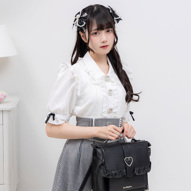 3連ビジューレースフリルブラウス – レディースファッション通販の夢