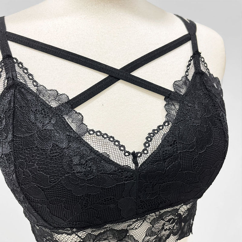 選べるデザインフロントクロスレースキャミブラトップトップス【ギャル