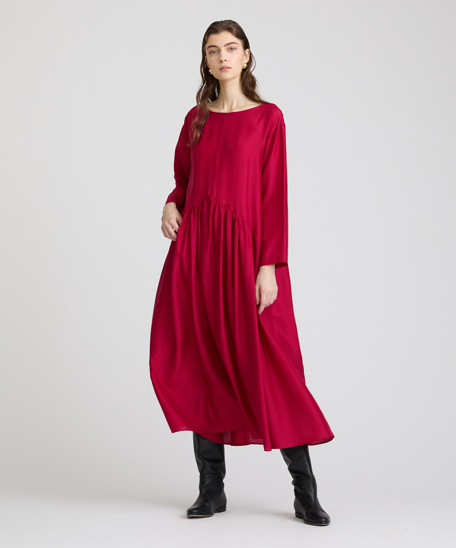 シルクハブタエギャザーワンピース ｜ハウス オブ ロータス＜HOUSE OF