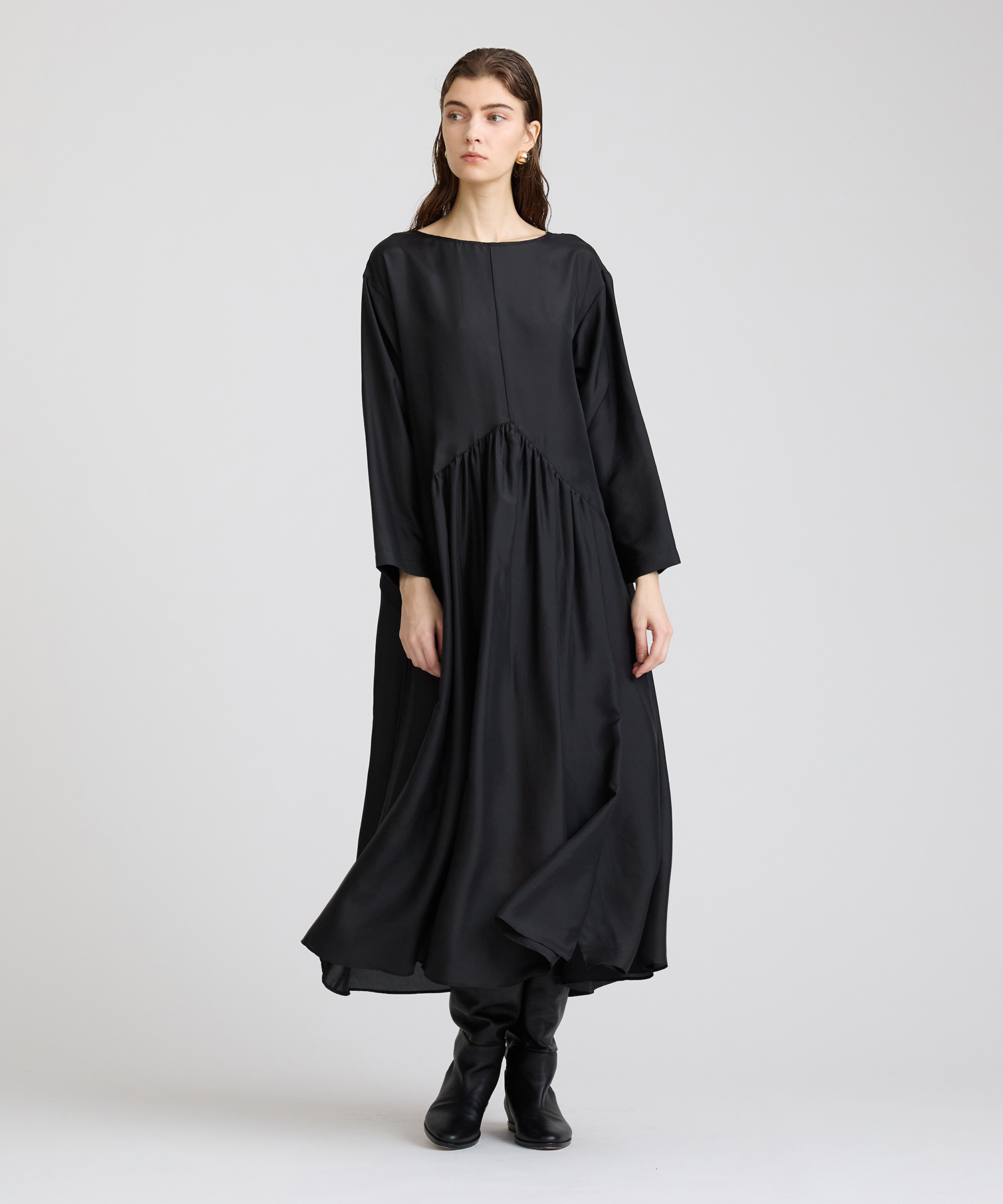 シルクハブタエギャザーワンピース ｜ハウス オブ ロータス＜HOUSE OF