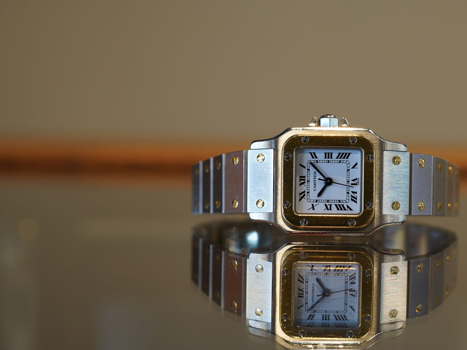 カルティエ/サントスガルベSM/SS×YG/ホワイトローマンダイヤル/自動