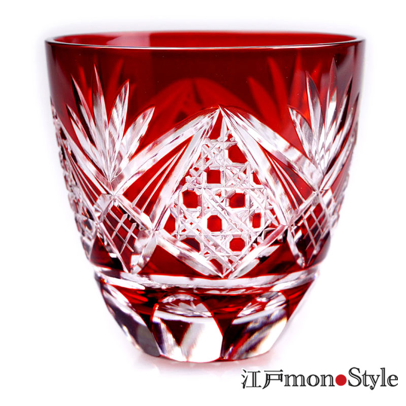 江戸切子 タンブラー 八角籠目 セット（瑠璃、赤） 江戸切子