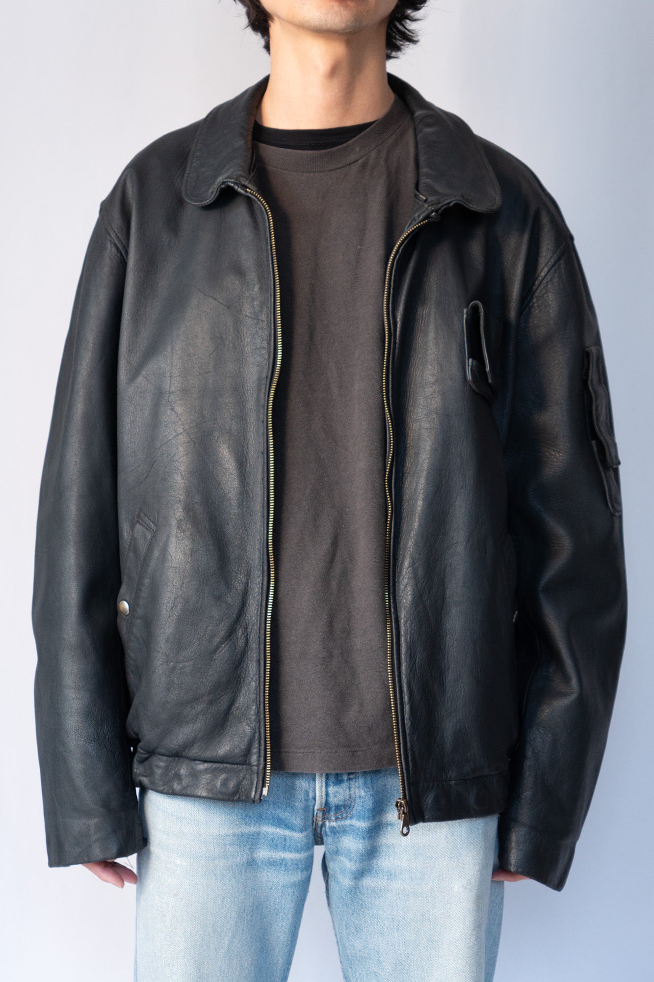 70s French Air Force Pilot Leather Jacket With Chin Strap – edeak