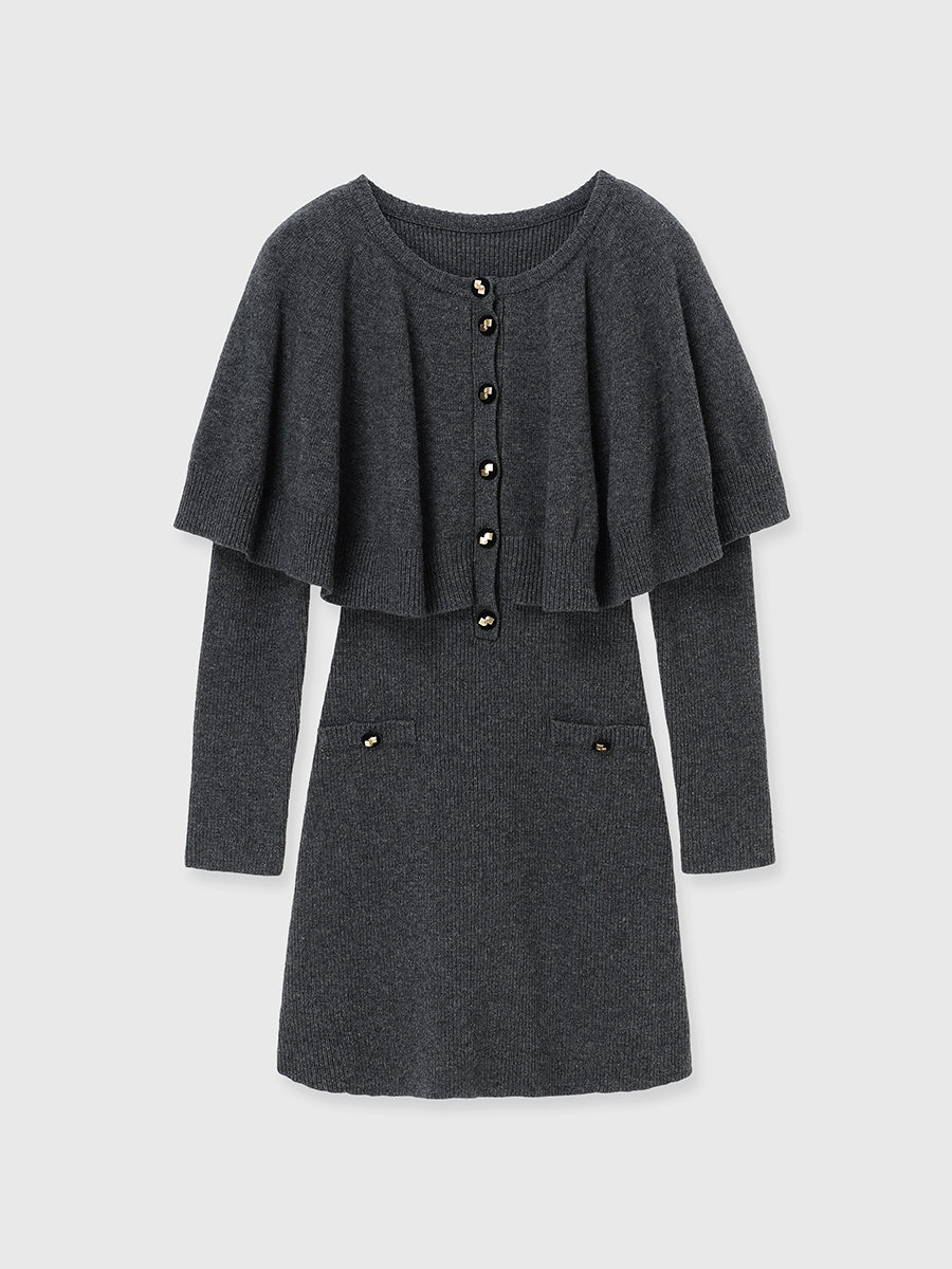 ケープデザインニットワンピース