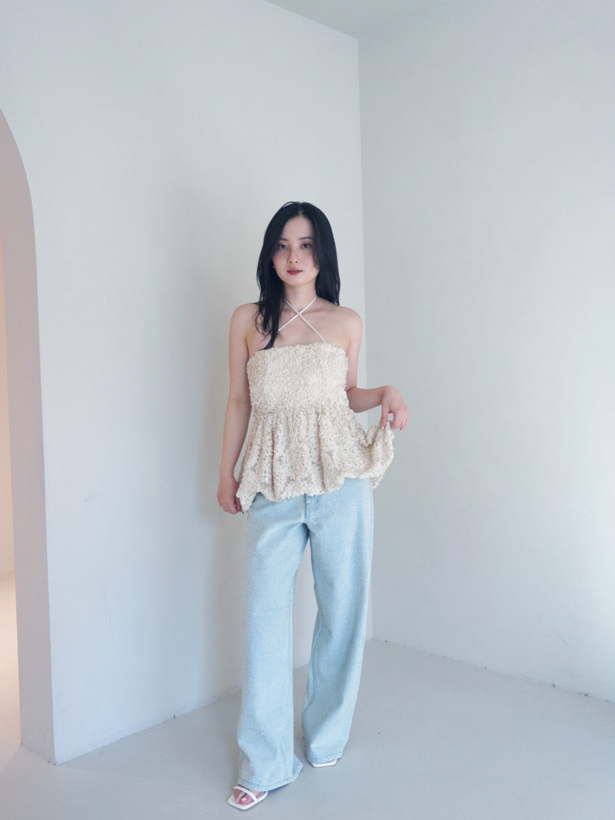 フラワーモチーフバルーンワンピース