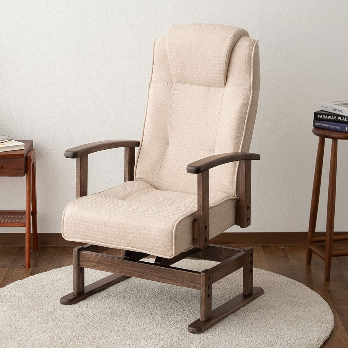 安全ストッパー付き 回転高座椅子 リクライニングチェア かなた 1人用