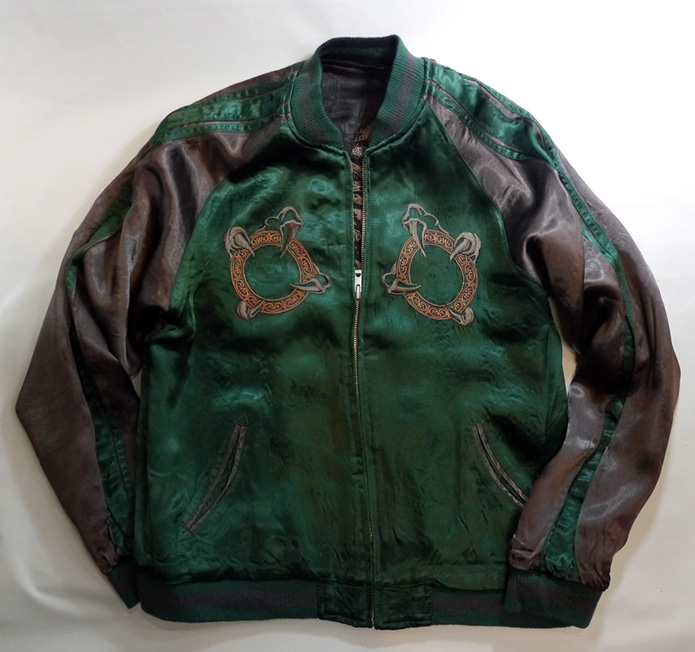 龍桜 [ 伏龍 ] 刺繍 リバーシブル スカジャン ブラック×グリーン