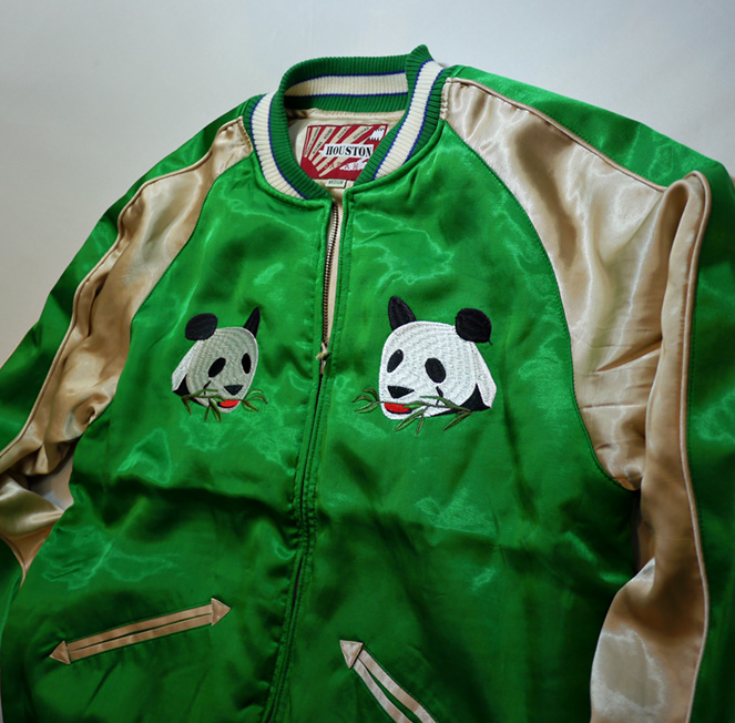 HOUSTON ヒューストンパンダ 刺繍 スカジャン (中綿入り）グリーン