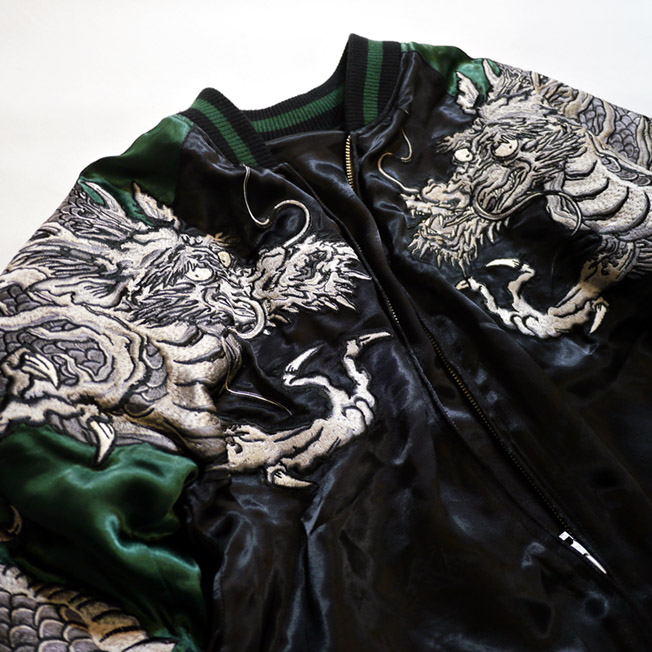 花旅楽団 SCRIPT [ 巻龍 ]総柄刺繍 リバーシブルスカジャン 黒