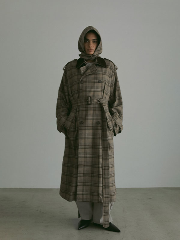 フードストールロングトレンチコート(S BEIGE): アウター │ ETRE