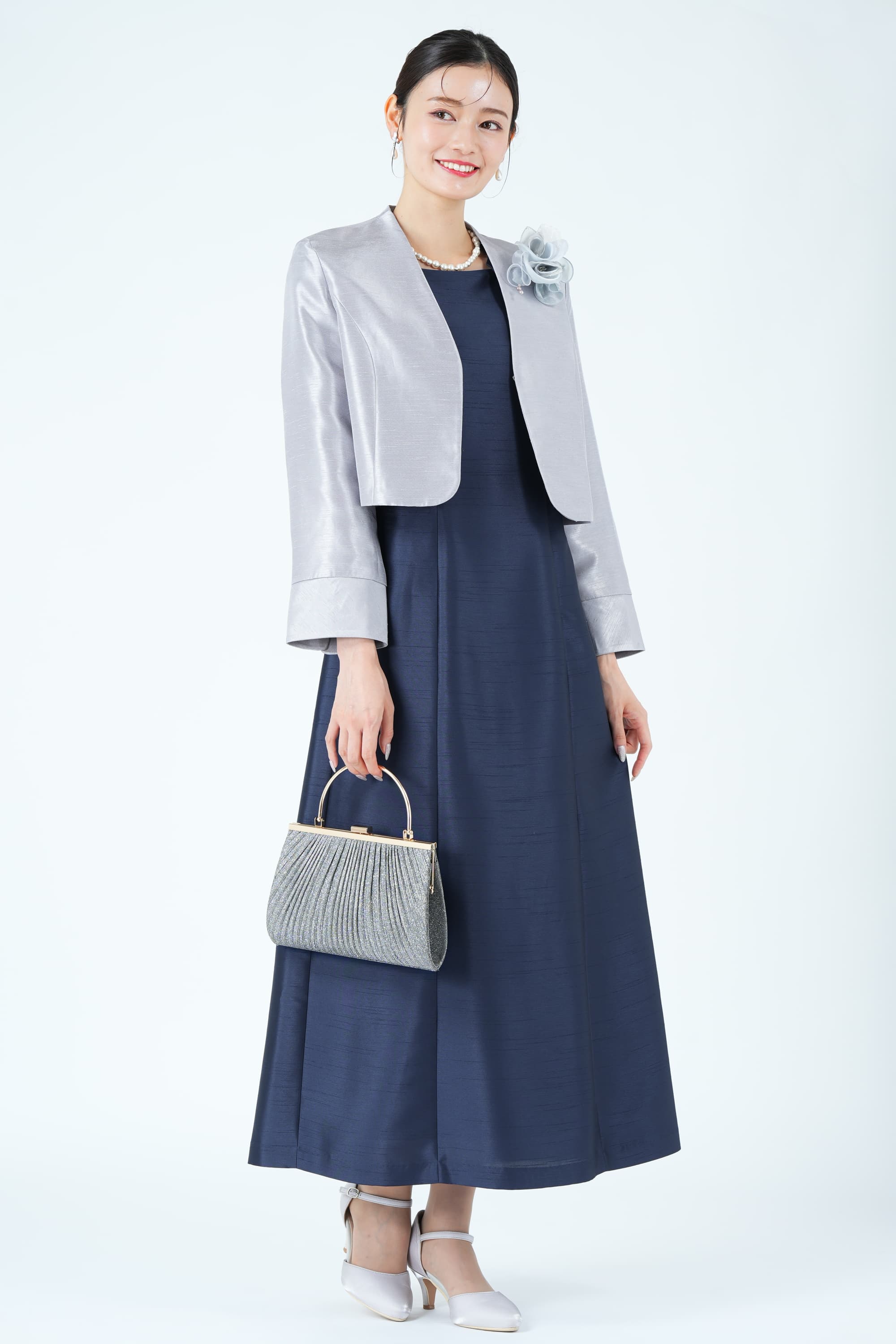 Yukiko Kimijima 東京ソワール レース袖フォーマルネイビードレス (M