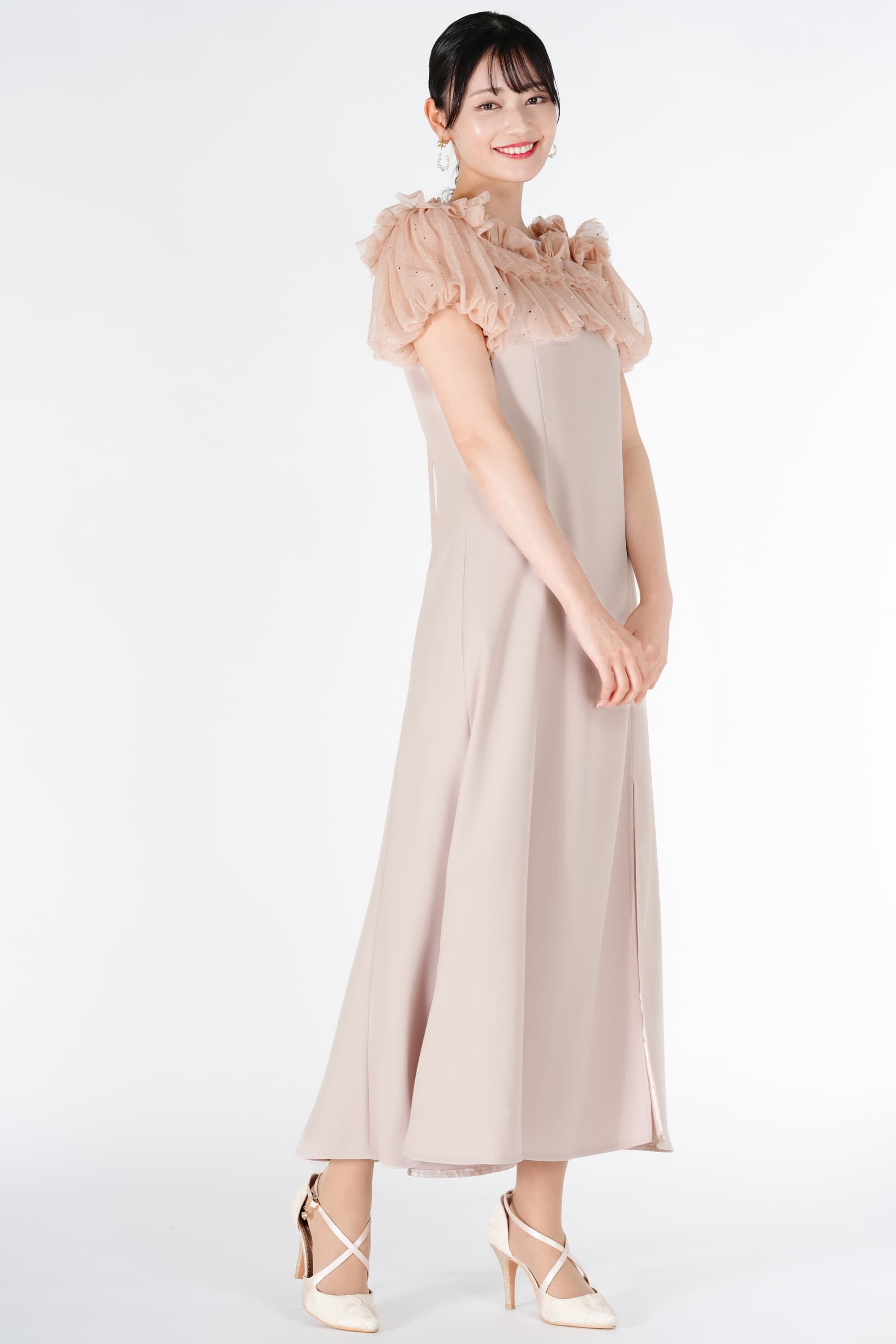 SNIDEL チュールボレロ付きピンクベージュドレス (S) をレンタル